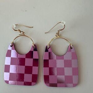 Pink Checkered Leather Earrings